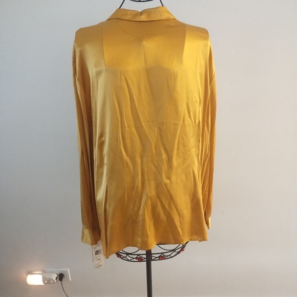 Rena Rowan 100% Silk Gold Button Down Classic Women's Blouse Size 24 - Picture 6 of 6